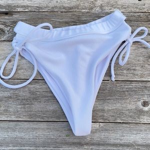 SHEIN white ribbed tie side bikini thong